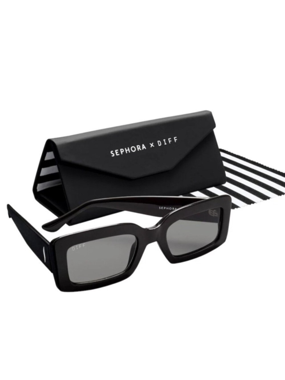 Sephora x Diff Eyewear Black Rectangle Sunglasses
